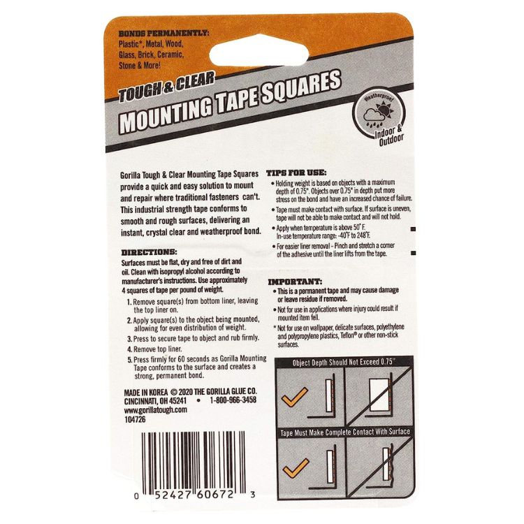 Gorilla Tough & Clear Mounting Tape Squares